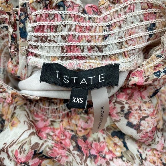 1.State Floral Ruffle Smocked Waist Keyhole Back Tiered Mini Dress XXS - Picture 7 of 12